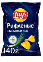 ЧИПСЫ ЛЭЙС 140ГР СМЕТАНА И ЛУК РИФЛЕНЫЕ