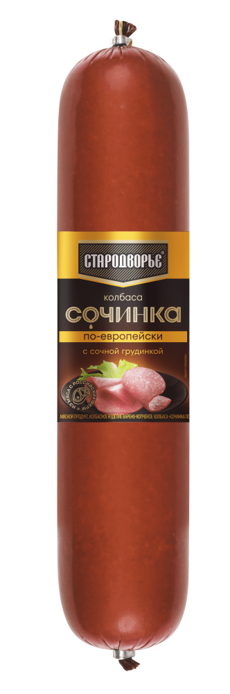 КОЛБАСА СОЧИНКА ПО-ЕВРОПЕЙСКИ С СОЧНОЙ ГРУДИНКОЙ СТАРОДВОРЬЕ В/К /ВЕС