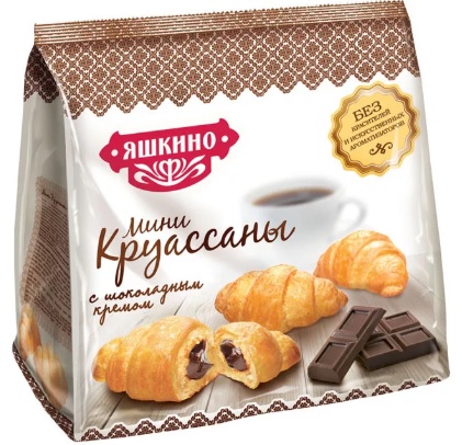 КРУАССАНЫ МИНИ ЯШКИНО ШОКОЛАДНЫЙ КРЕМ 180ГР