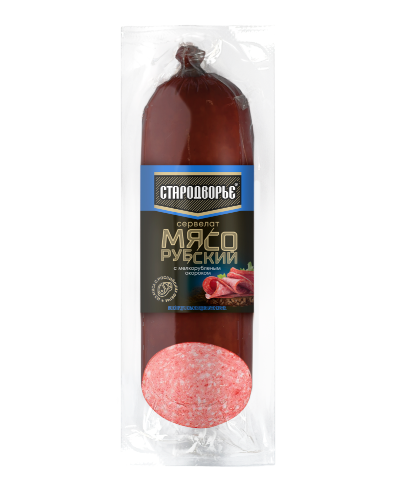 КОЛБАСА В/К СЕРВЕЛАТ СТАРОДВОРЬЕ МЯСОРУБСКИЙ С ОКОРОКОМ 350ГР